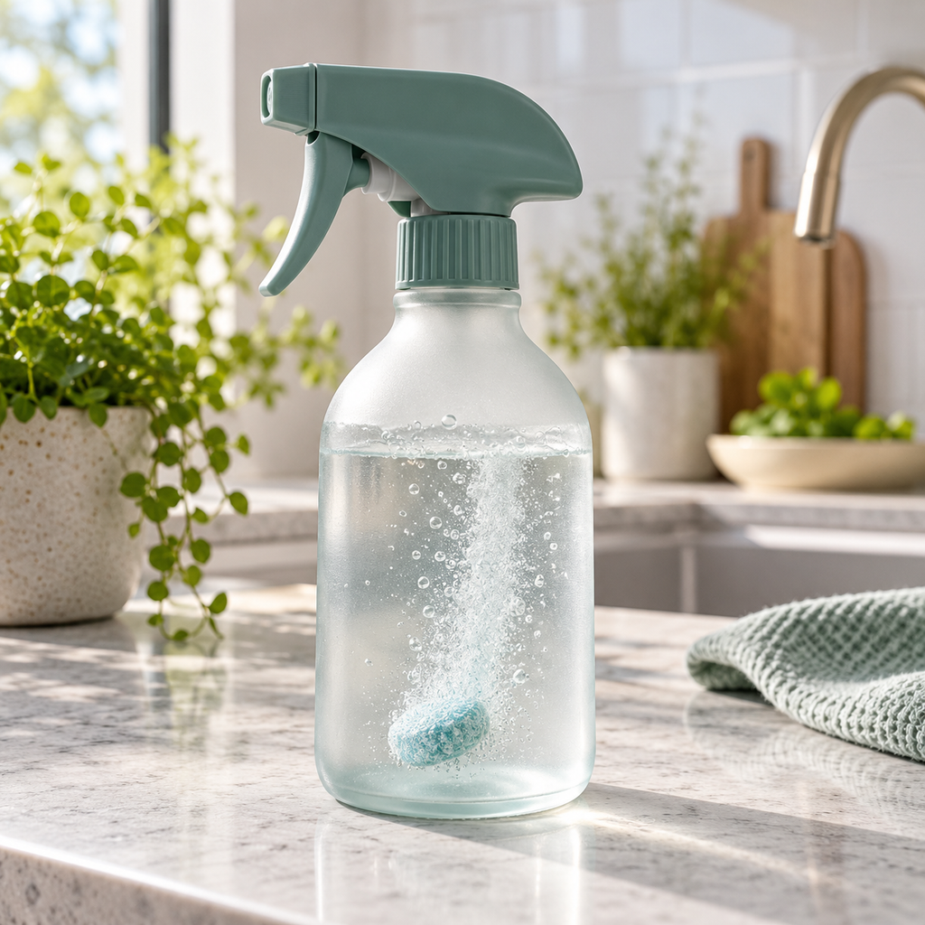MicroMist concentrate pebble dissolving in the reusable bottle